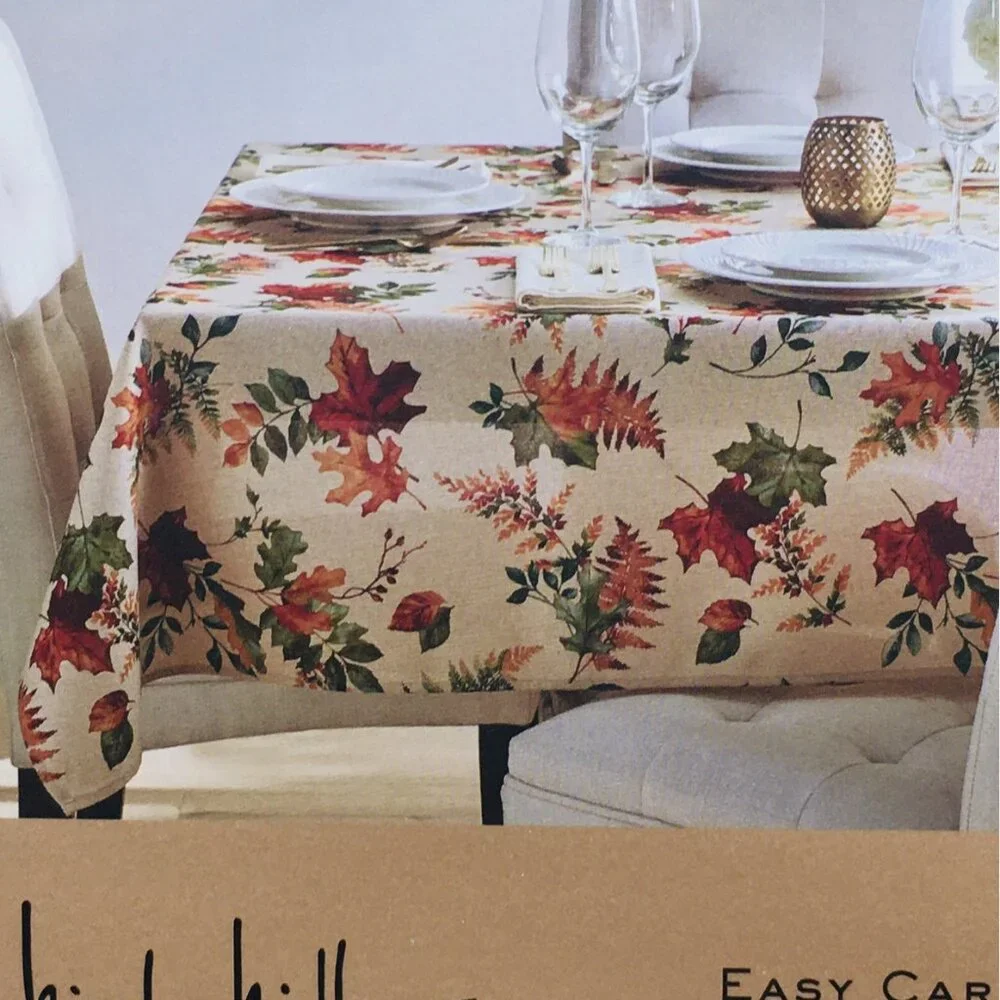 Nicole Miller Vibrant Fall Leaf 60x84 Tablecloth Watercolor Thanksgiving Decor